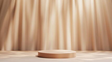 A sleek podium resting on a liquid surface, framed by a radiant light halo and a frosted vertical background for a contemporary finish.