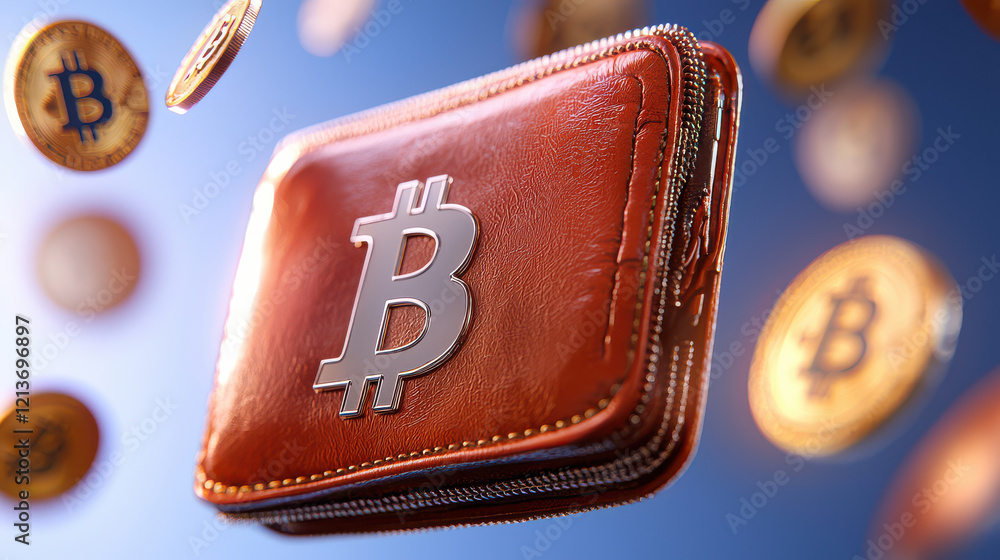 Leinwandbilder digital representation of cryptocurrency wallet with floating coins, symbolizing future of finance a