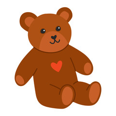 Cute brown teddy bear. Toy bear. Illustration for valentine's day card, white background.