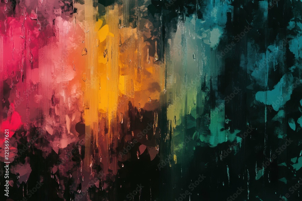 Poster vibrant abstract painting showcasing colors blending and flowing across the canvas in a mesmerizing 