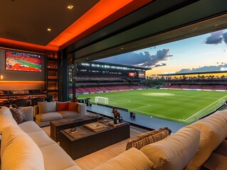 Lavish VIP Soccer Stadium Suite with Panoramic Field Views and High End Amenities