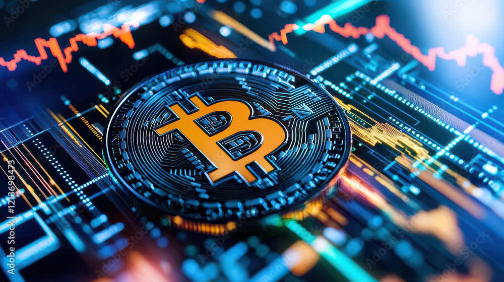 Leinwandbilder digital representation of cryptocurrency with vibrant interface showcasing market trends and data analysis. image captures essence of modern finance and technology
