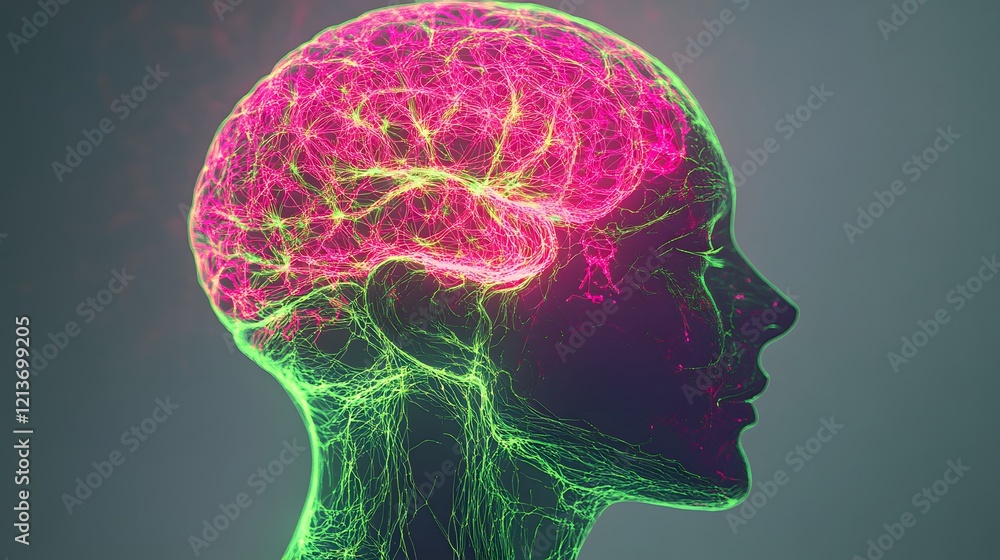 Poster abstract neon brain neural network visualization