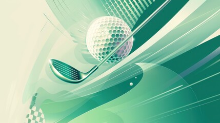 Abstract Golf Illustration with Ball and Club in Shades of Green