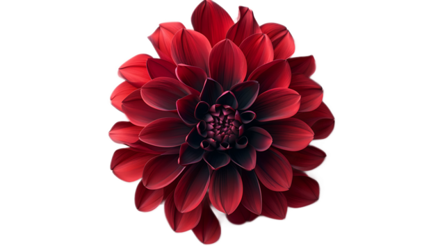 A deep burgundy dahlia flower against a transparent background.