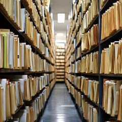 Obraz premium Shelves of Books and Documents in a Library Style Storage Facility