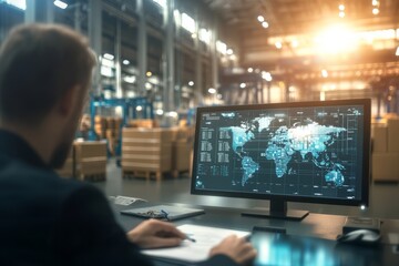 A high-tech operations room where supply chain managers are troubleshooting logistics issues. Several, Generative AI