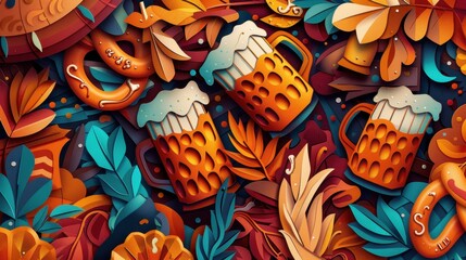 Vibrant Abstract Background Illustration of Bustling Oktoberfest Scene