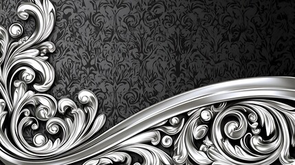 Silver Filigree Ornament on Dark Floral Background