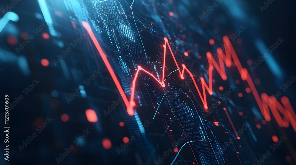 Poster abstract digital data visualization showing stock market decline