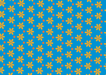 Bright seamless pattern featuring yellow flowers and small orange accents on a vivid blue background, perfect for playful designs.