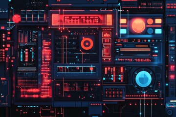 Obraz premium Vibrant display of digital technology with intricate patterns and colorful lights in a futuristic interface