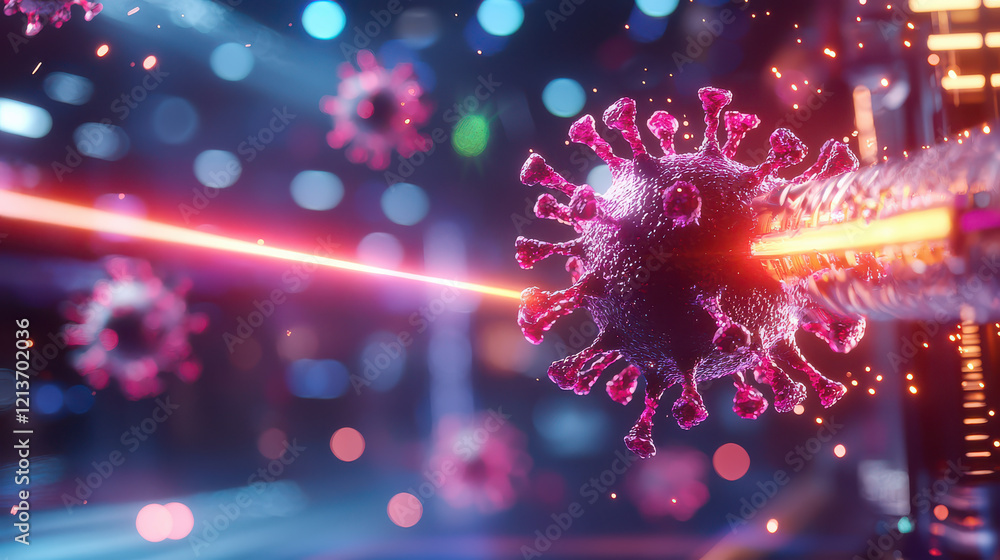 Poster futuristic scene of virus research showcasing advanced technology and vibrant colors. image captures