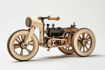 Fototapeta premium Wooden model of a vintage tricycle motorcycle.