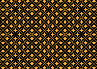 Seamless black background featuring a symmetrical gold diamond and star pattern, perfect for luxury designs, decor, and textiles.
