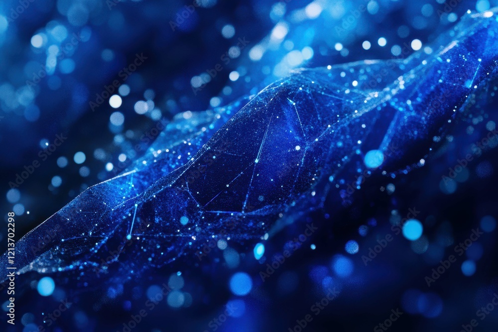 Poster digital blue abstract background with glowing particles and dynamic lines representing technology an