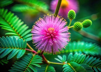 Shy Princess Plant: 4K Close-up of Mimosa Pudica Linn's Sensitive Leaves & Flowers from Pakistan