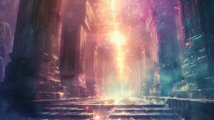 Celestial Abstract Illustration with Mystical Architectural Elements