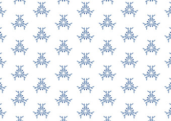 A simple and elegant seamless pattern of blue snowflakes on a white background, perfect for winter-themed designs and decor.