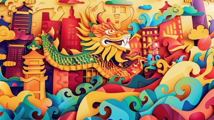 Vibrant Abstract Illustration of Chinese New Year Celebration Elements
