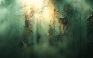 Grungy teal wall with peeling paint and light.
