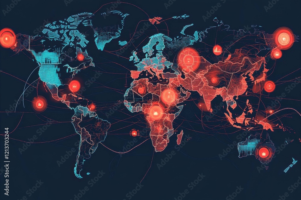 Poster data visualization of global connectivity and information flow across countries and regions in a dig