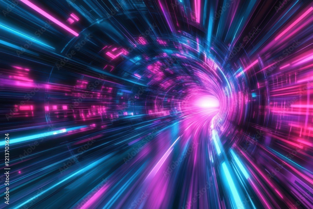 Poster vibrant light tunnel with dynamic colors showcasing a futuristic journey through space