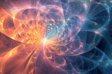 Colorful fractal pattern displays intricate design resembling cosmic energy swirling in vibrant hues