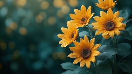 Obraz premium Yellow flowers garden bokeh background website banner