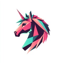 Obraz premium Abstract unicorn head, colorful geometric style, isolated. Possible use graphic design, digital art, social media, website design