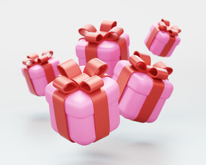 3D Illustration of floating gift boxes isolated on white background. Gift boxes flying and falling...