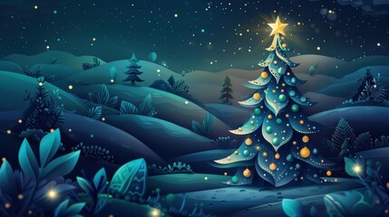 Festive Abstract Illustration of Christmas Tree in Night Background