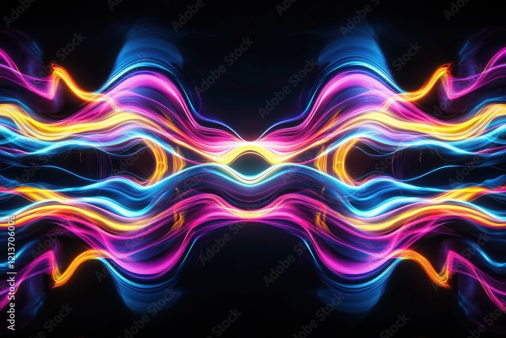 Poster colorful abstract light waves creating a mesmerizing visual effect in a dark background setting