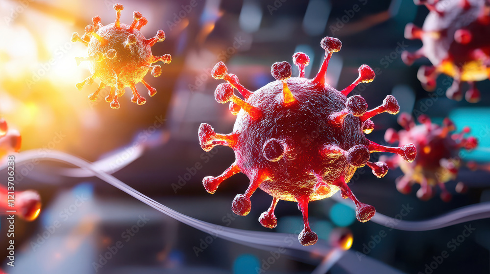 Poster high tech laboratory analyzing viruses with advanced technology and equipment. image showcases detai
