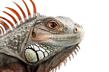 Fototapeta premium Majestic iguana showcasing intricate features and vivid colors against a pristine white background