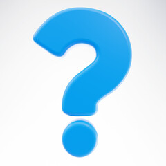 3D blue question mark isolated on white background. FAQ problem solution symbol or icon. Have a question, question answer sign or problem. Realistic 3D illustration