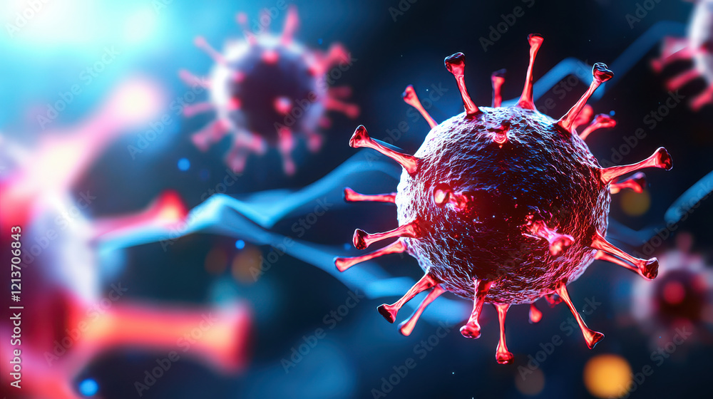 Fototapete high tech virus illustration showcasing advanced microscopic details and vibrant colors. this captur