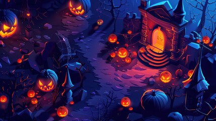 Festive Halloween Abstract Background Illustration with Pumpkins