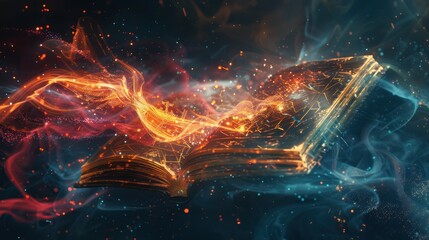 Abstract Illustration of Floating Enchanted Book with Colorful Effects