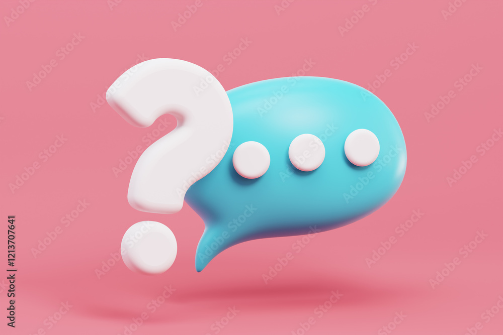 Fototapete 3D speech bubbles question mark icon sign or frequently ask question. FAQ, frequently asked questions concept. question answer sign or problem with 3d cartoon style concept. 3D rendering illustration