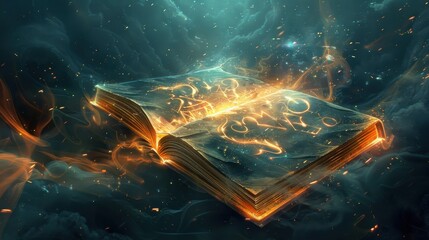 Enchanting Floating Abstract Book with Glowing Illustrations