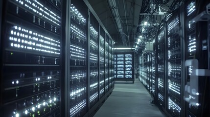 Illuminated Server Racks In A Modern Data Center