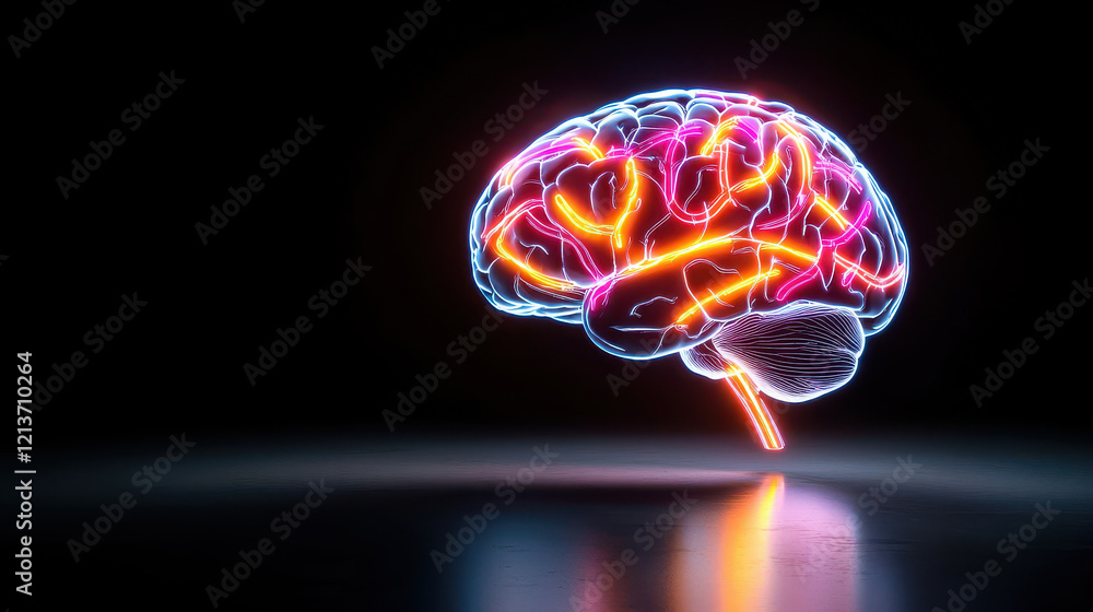 Fototapete vibrant illustration of human brain with glowing neural pathways, showcasing intricate connections a