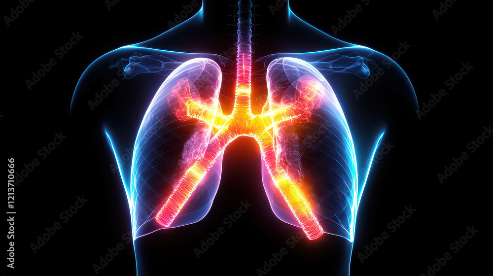 Leinwandbilder x ray scan of human chest showing lungs with technological implants, highlighting respiratory struct