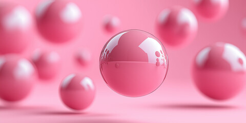 Floating pink bubbles in abstract setting studio environment digital art modern aesthetic close-up view creative concept for design inspiration