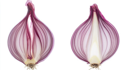 Sliced red onion showcasing delicate layers and textures in natural light