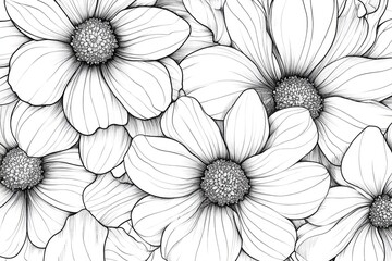 Blooming Flowers: Ink Line Art