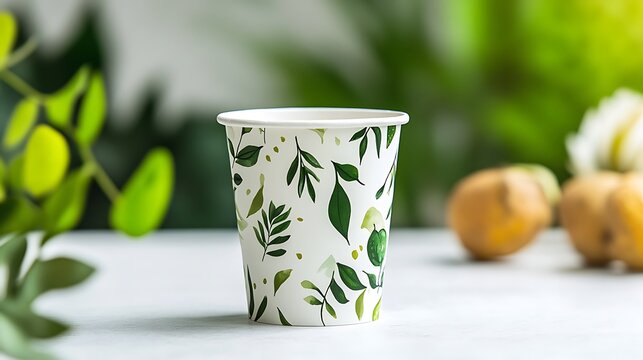 Eco-friendly paper cup on a clean white surface with a natural design ideal for green promotions