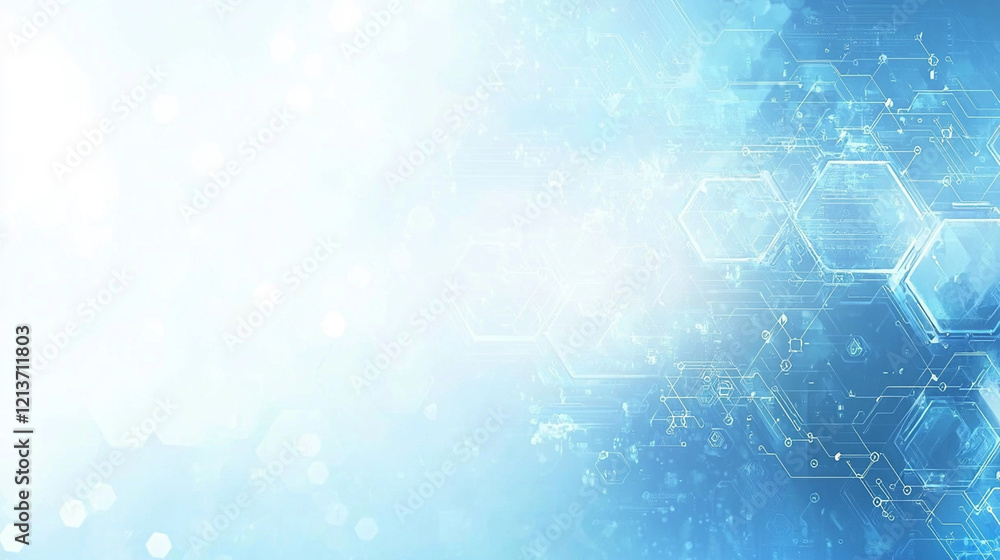 Aufkleber abstract blue technology background with hexagons and bokeh.