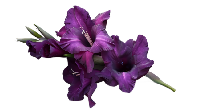 A deep purple gladiolus flower against a transparent background.